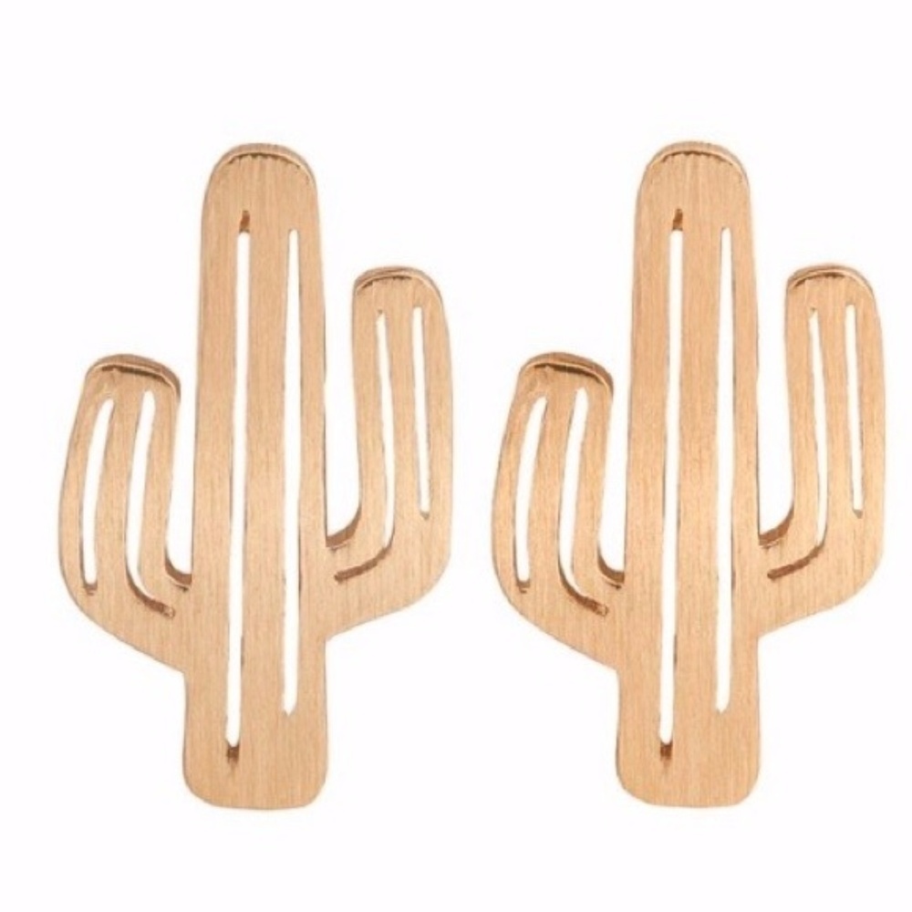 Boutique Gold Cactus Earrings Minimalist Western Desert Jewelry‎ Studs NEW